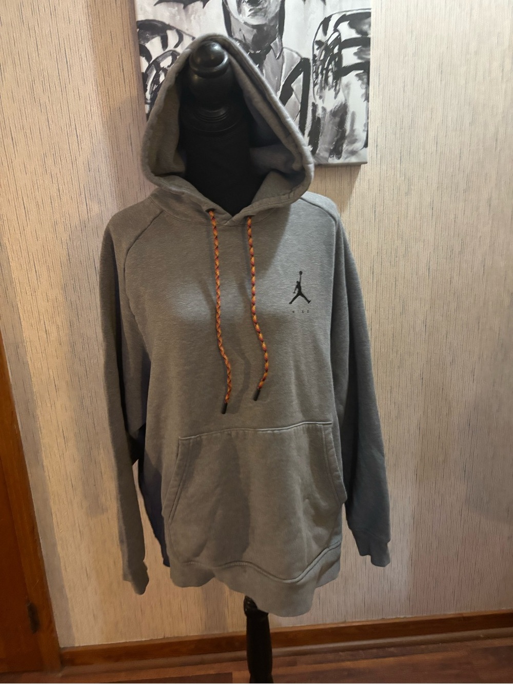 Jordan Grey Hoodie with Orange Contrast Drawcords